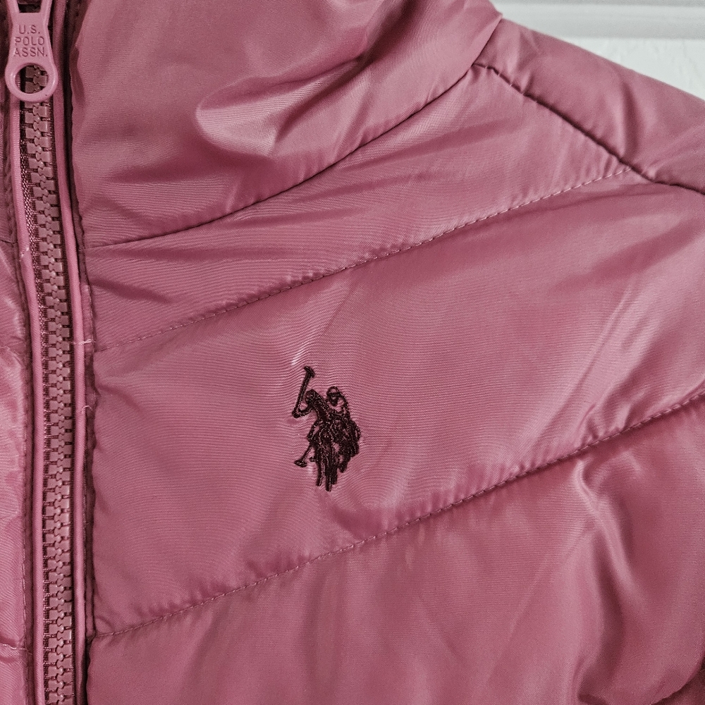 NWOT U.S. Polo ASSN Faux Fur Hooded Puffer Jacket/Coat- Oxford Rose - Picture 9 of 13